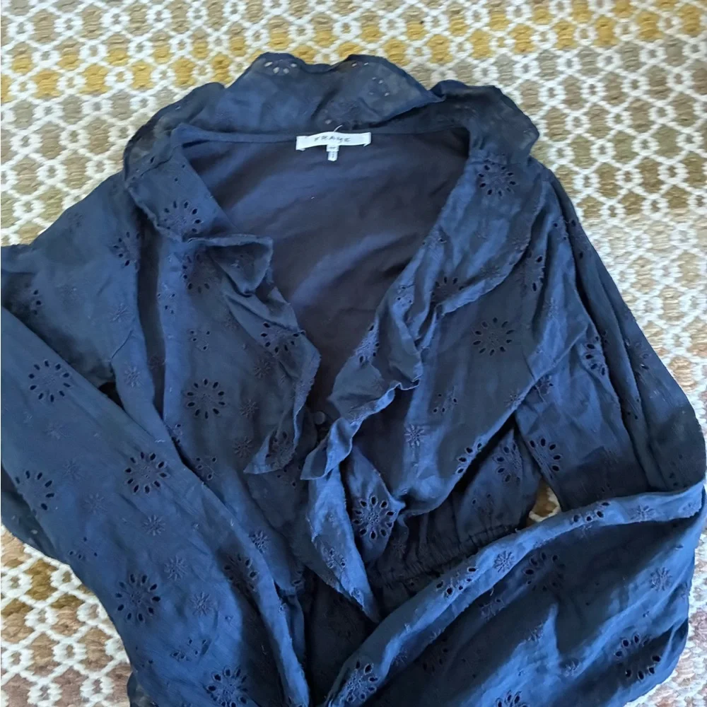 Frame Denim Navy Ruffle Blouse - Picture 3 of 3